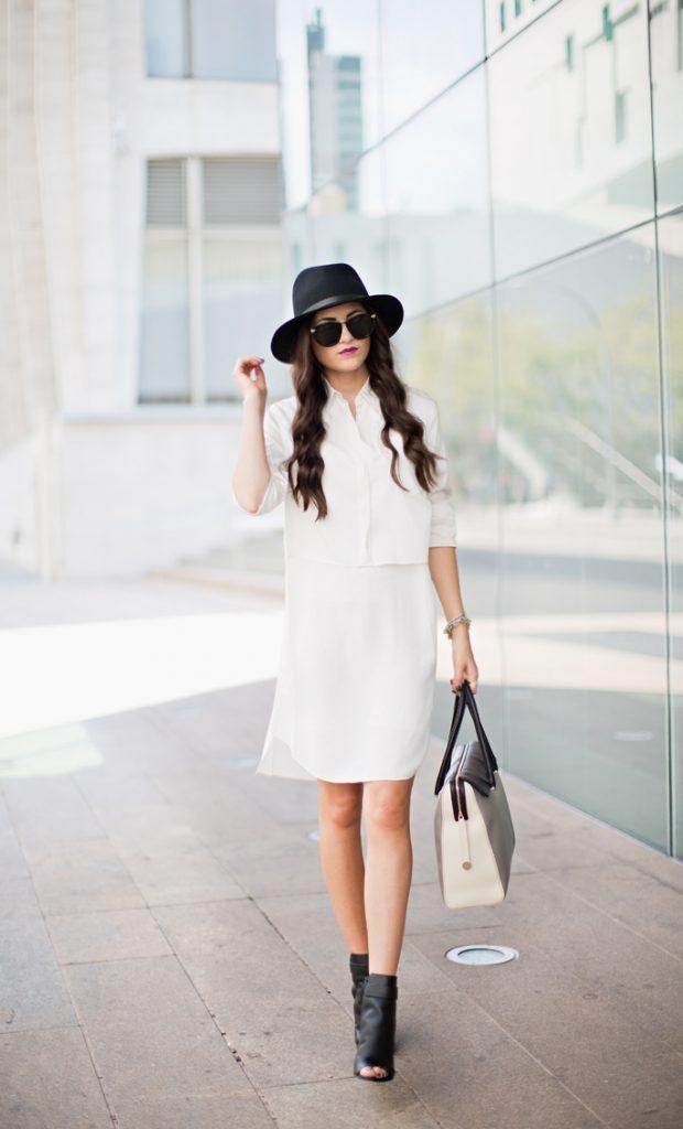 şapka ile beyaz gömlek elbise